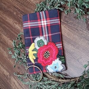 Violet & Brooks Plaid Embroidered Floral Clutch